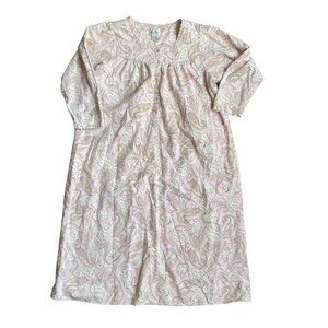 Vintage Kathryn Nightgown M Pink Paisley Cotton Flannel Granny Cottage‎ Core